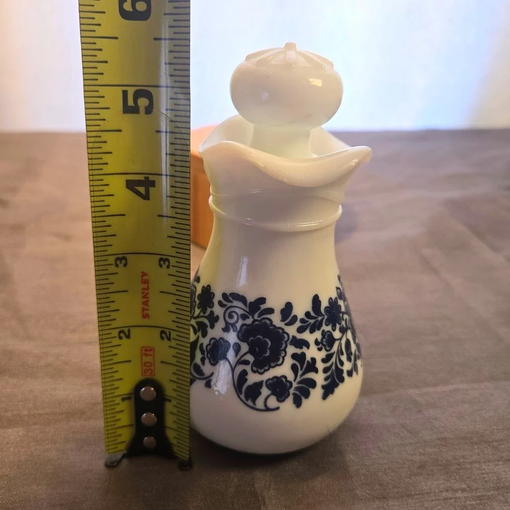 Vtg AVON Skin So Soft Bath Oil White Porcelain Pitcher‎ Blue Floral Cottagecore